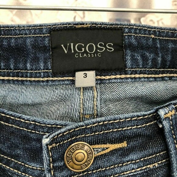 VIGOSS Juniors Size 3 Dark Wash Cropped Capri Blue Denim Jeans 21" Inseam - Picture 8 of 10